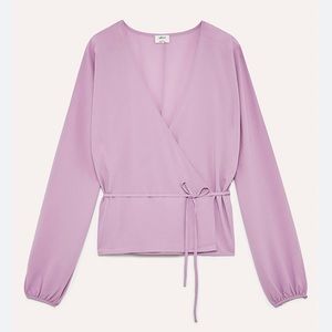 Aritzia Wilfred Lilia Blouse pink lilac color tie front wrap lavender